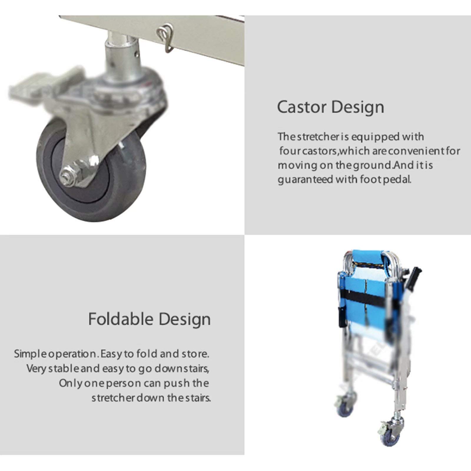 Silla médica portátil con 4 ruedas, silla plegable EMS para evacuación de bomberos de ambulancia, silla de escalera ligera y plegable