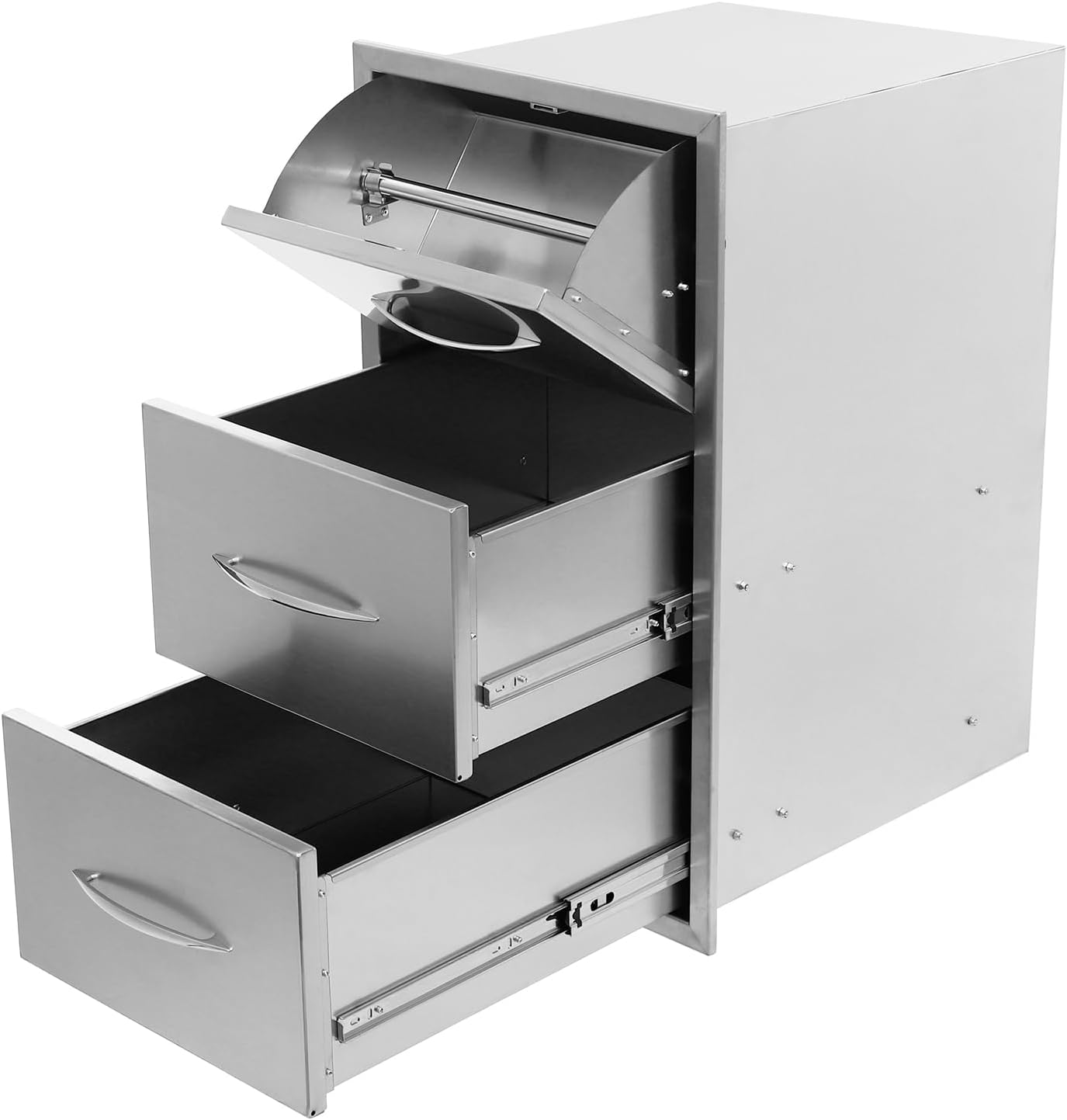 Outdoor Kitchen Drawer Stainless Steel Double Drawers Built-in Paper Towel Holder Smooth Pull-Out Kitchen Access Drawers for Outdoor or BBQ Island, 17"X21"X30"