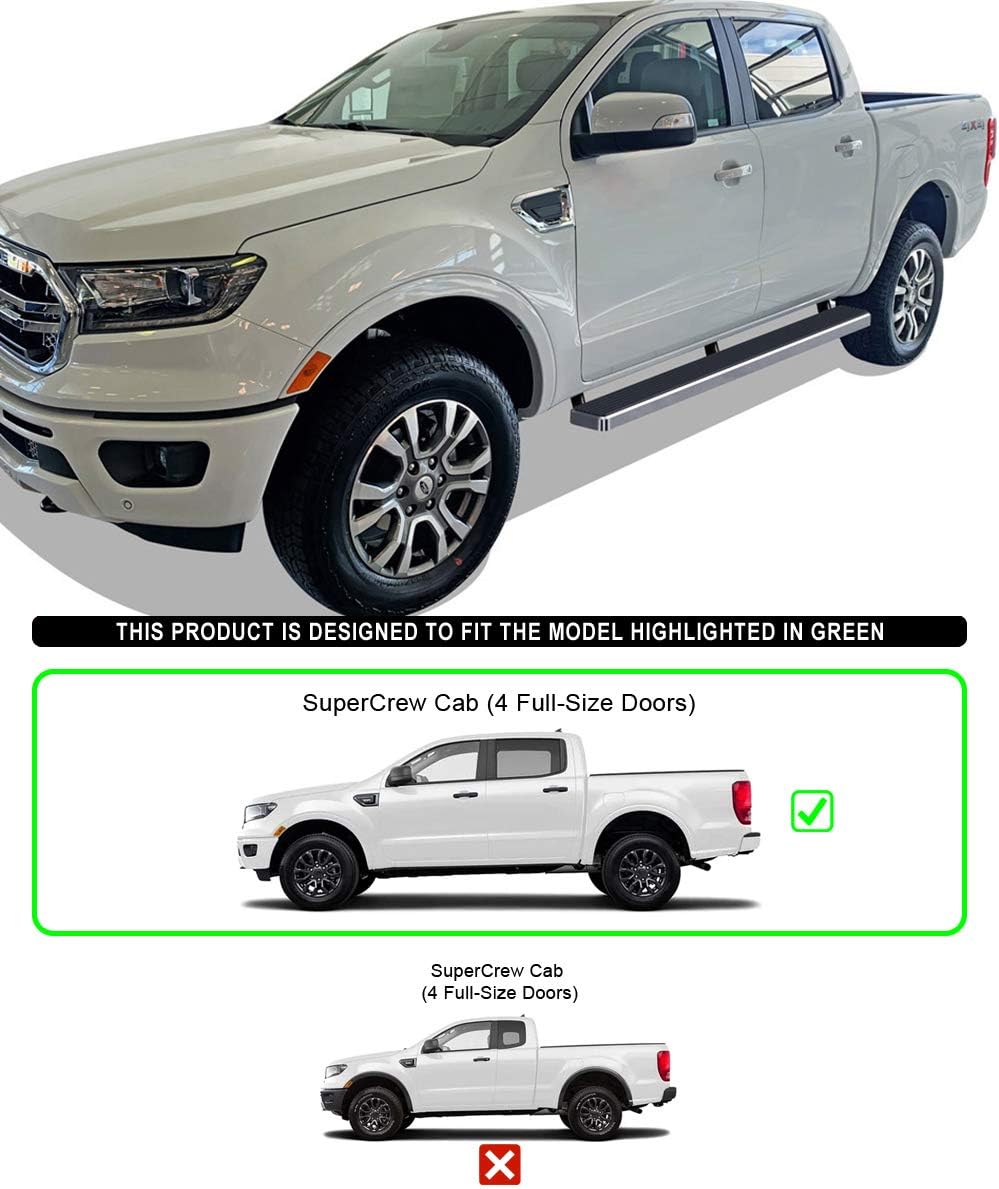 HD Ridez Running Board Side Step 6" Silver Compatible with Ford Ranger 2019-2026 SuperCrew Cab 4-Door (Nerf Bar Side Steps Side Bars)