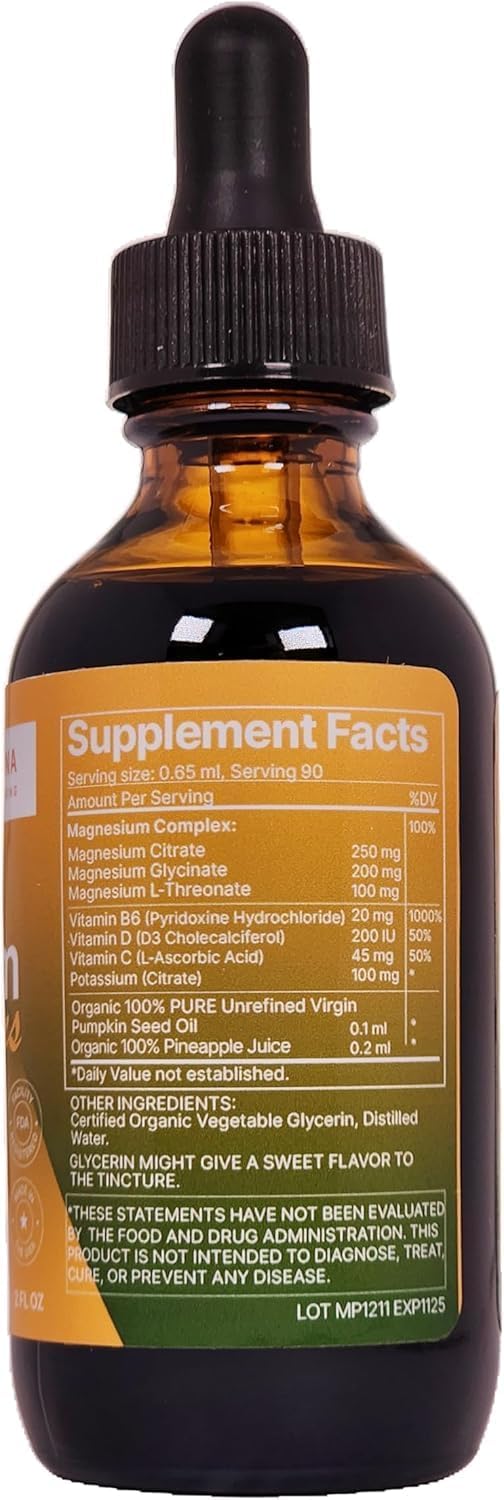 Magnesium Drops - Citrate + Glycinate + L-Threonate - Pineapple Flavor - with B6, D & C - Kid-Friendly Magnesium Liquid Drops 2 fl oz - Image 9