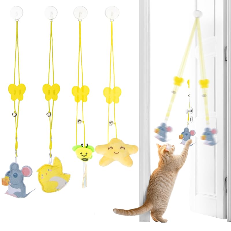 Brinquedo Interativo para Gatos com Penas e Corda Retrátil RAINFLOW, Pacote com 4