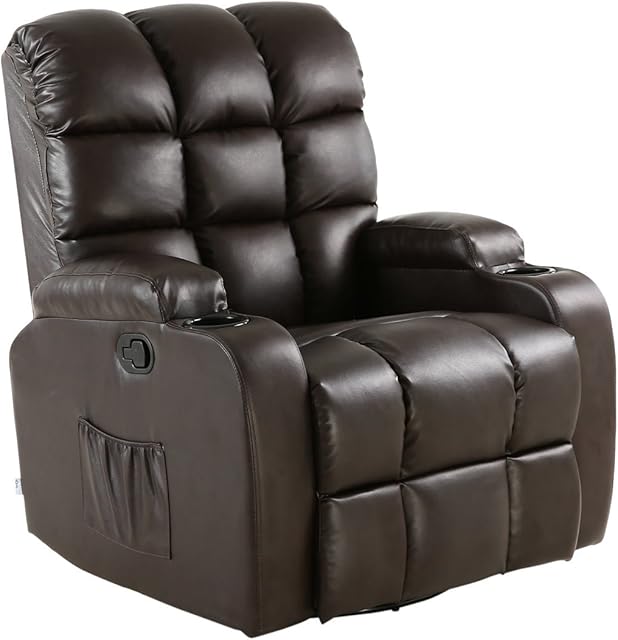 More4Homes REGAL 10 IN 1 RECLINER CHAIR ROCKING MASSAGE SWIVEL HEATED GAMING BONDED LEATHER ARMCHAIR (Brown)