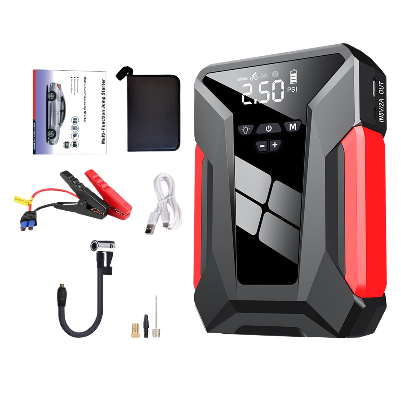 Avviatore Portatile per Batterie Auto Pacchetto Portatile Di Avviamento Per | Alimentatore Auto a Lunga Durata con Accessorio Gonfia Pneumatici per Viaggi e Emergenze