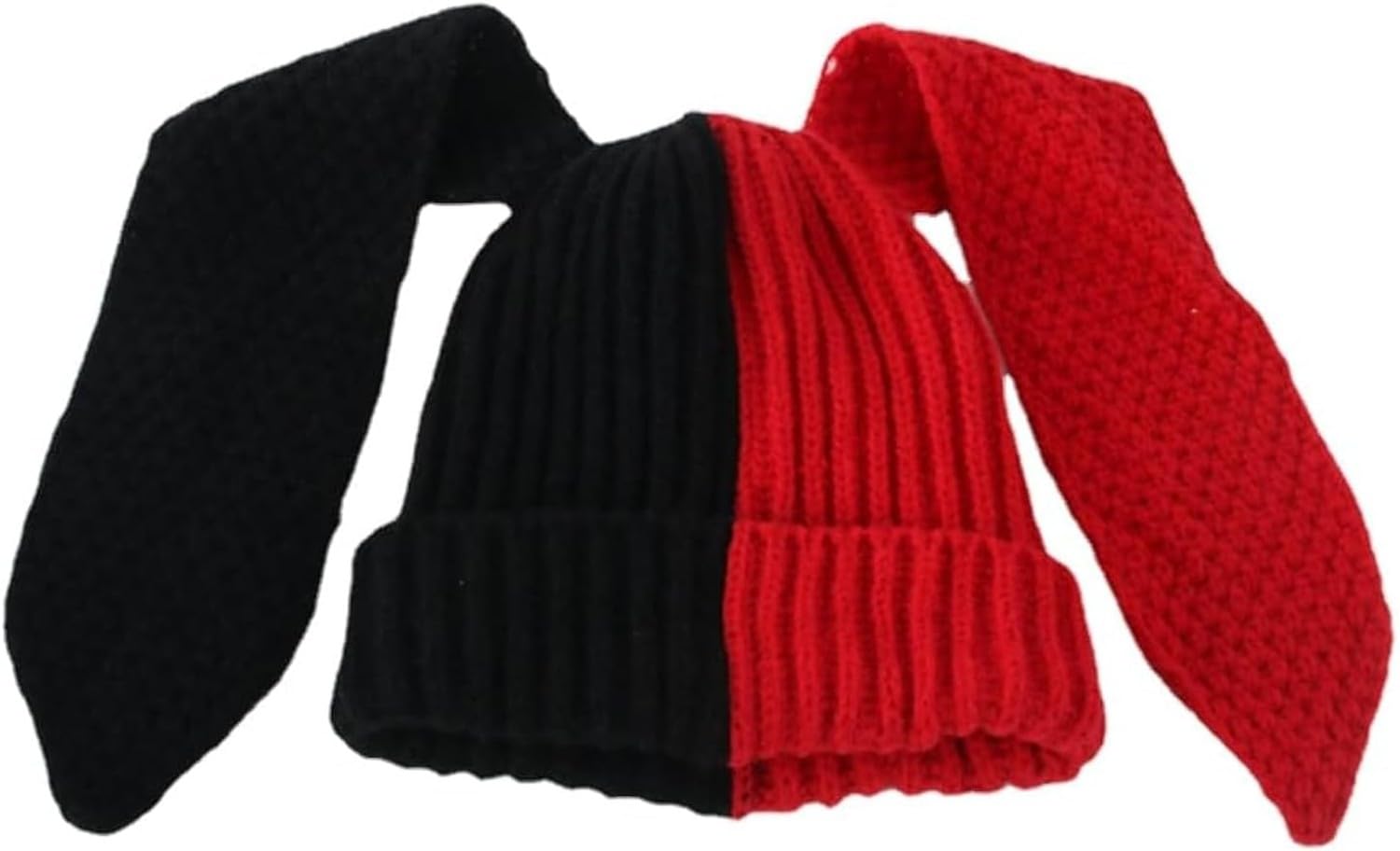 Bonnet en tricot avec oreilles lapin rouge et franges pour femme en taille unique