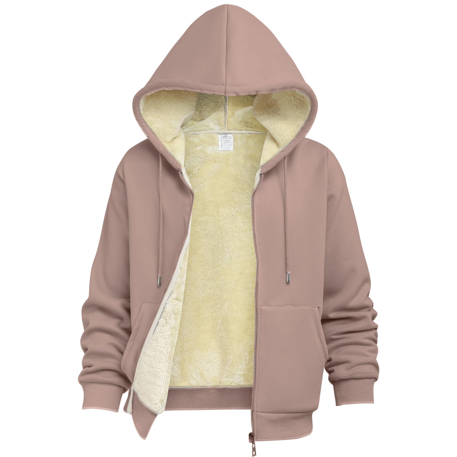 VOHOTO Women's Sherpa Lined Full Zip Hoodie-Ultra Warm Winter Sweatshirt Jacket, Thick Fleece, Drawstring Hood for Daily Wear