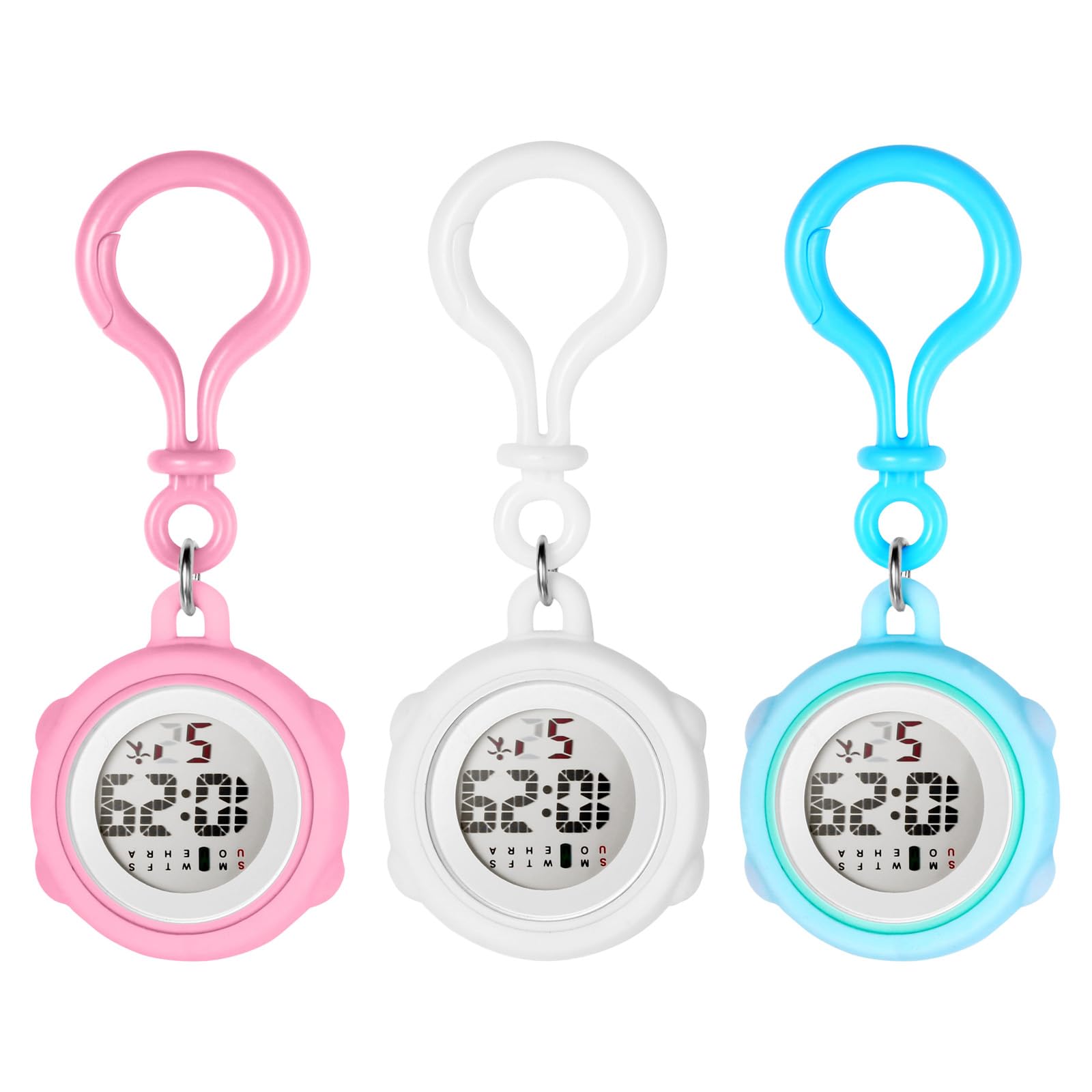 JewelryWe Karabineruhr Silikon Taschenuhr mit Karabiner: Damen Analog Quarz Karabiner Uhr mit abnehmbarem Silikon Hülle Frauen FOB Clip auf Uhr für Ärzte Krankenschwestern