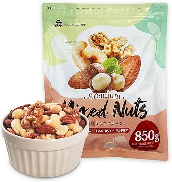 4 Types of Mixed Nuts, 30.6 oz 850 g, Almond, Raw Walnuts, Cashews, Macadamia Nuts, No Salt, No Additives, No Vegetable Oils, Zipper Bag