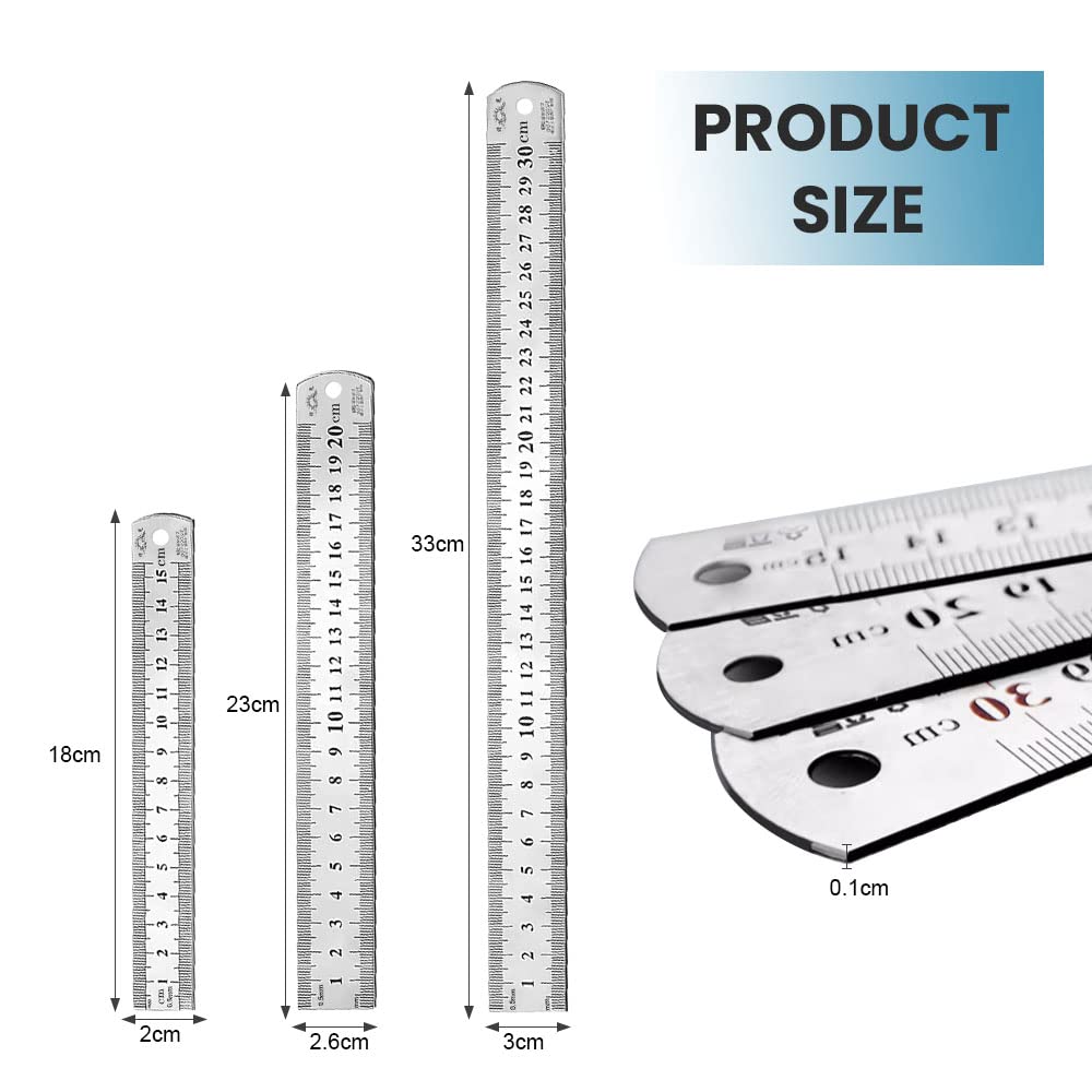 Large Side Ruler 2Pcs Stainless Steel Ruler Metal Straight Double Side Measuring Scale ...