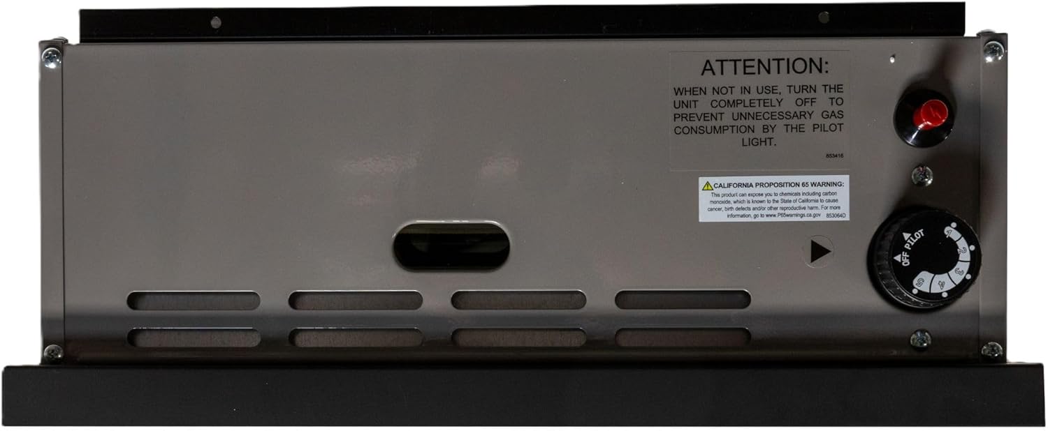 Image showing the dimensions of the Comfort Glow Direct Vent Heater: 20 inches high, 17 inches wide, 7 inches deep, and a weight of 48 lbs.