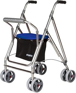 Forta Andador para Personas Mayores, Rollator de Aluminio con Asiento, Andador de Aluminio Plegable, Color Azul