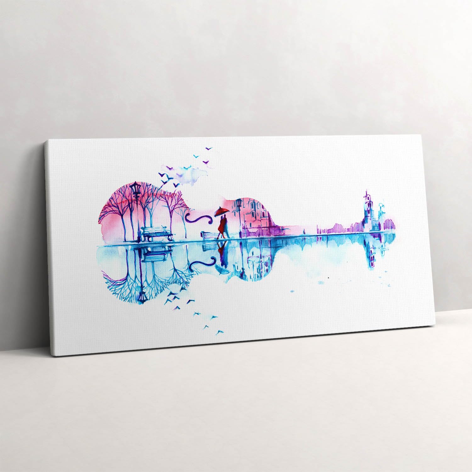 Wallfluent 140x70 cm Wohnzimmer Schlafzimmer auf Leinwand Wanddekoration Kunstdruck Wandbilder Heimdekoration Bilder Leinwand - Gemälde eines Cellos mit Park