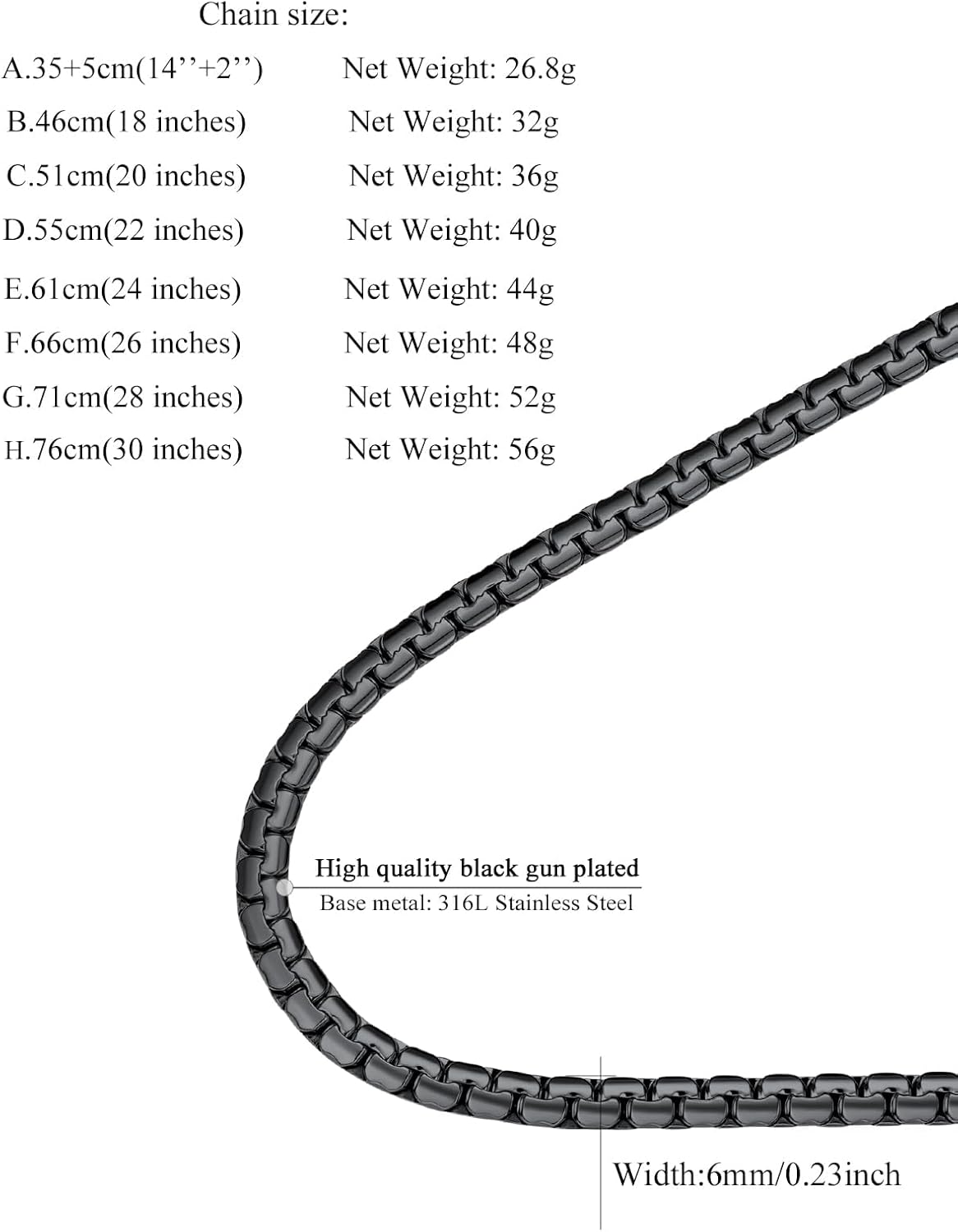 FindChic Necklace for Men, Stainless Steel Flat Link Chain, Silver/Gold/Black Chain Necklace, 2mm/4mm/6mm/8mm Width, No Tarnish & Hypoallergenic Hip Hop Mens Jewelry, 14"-30", with Gift Box - Image 9