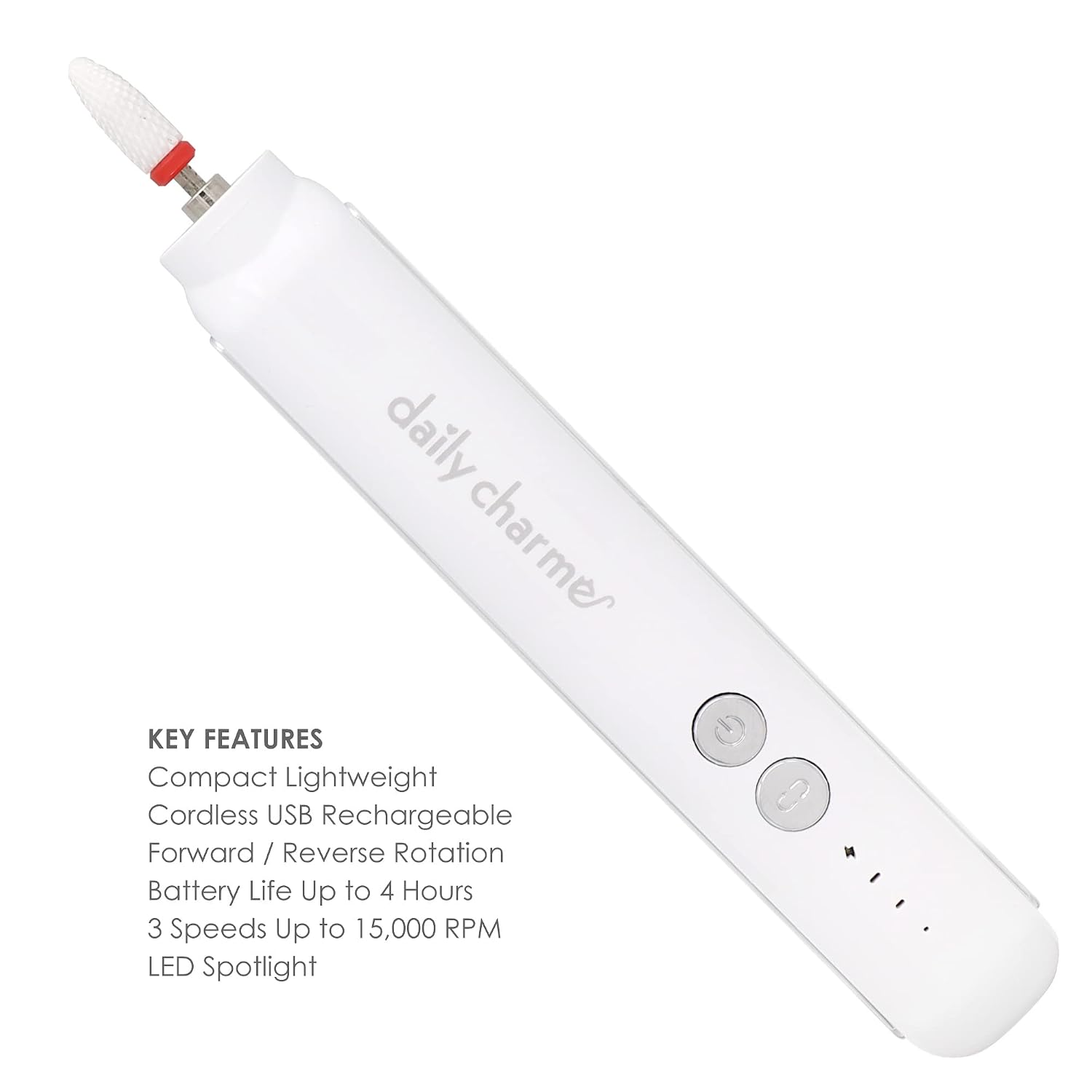 Daily Charme DRILLmini Lightweight Portable Nail E-File, Professional Rechargeable Cordless Nail Drill Machine Kit for Manicure Pedicure Nails, Includes 6 Different Drill Bits, for DIY Home / Salon