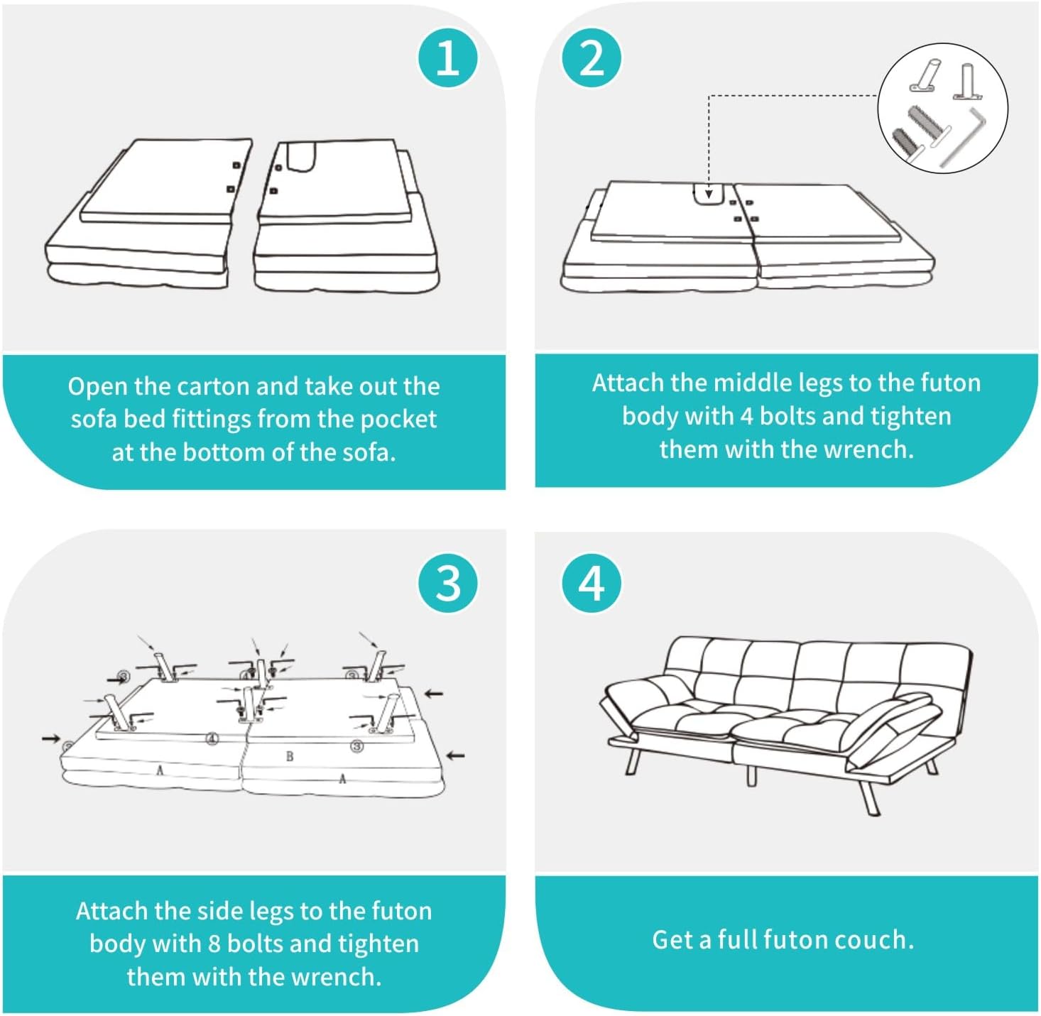 71" Convertible Futon Sofa Bed, Multi-Position Adjustable Back & Arms, Space-Saving Comfortable Sleeper Couch, Modern Loveseat for Urban Apartments & Offices – Black