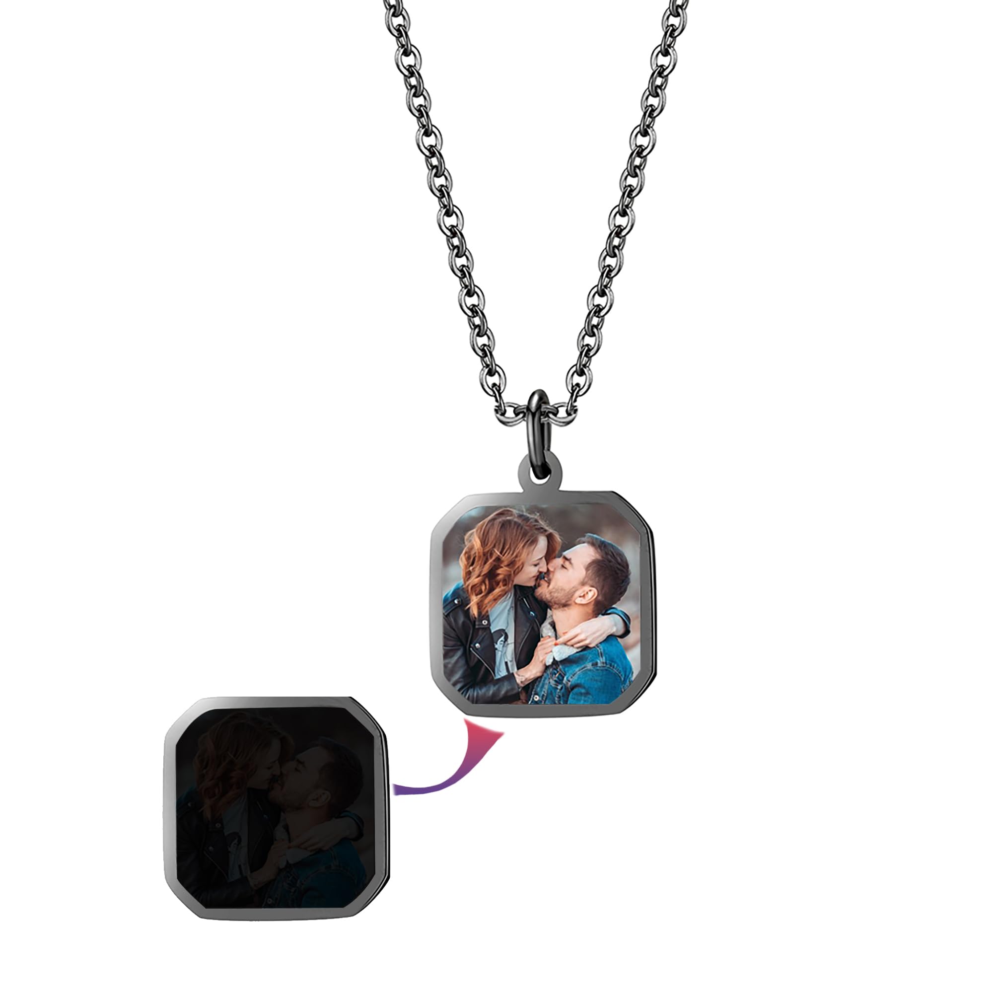 IBLUCTRY Personalized Custom Heat Activated Magic Necklace with Hidden Picture - Heat Color Changing Picture Necklace - Trendy Gift for Women, Men, Christmas, Birthday
