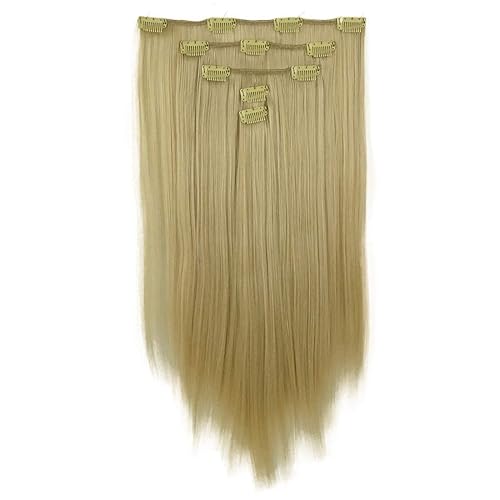 Miniatura 6 de Lydell Juego de 5 extensiones de cabello sintético con clip de 20 pulgadas de largo y lacio para mujer (12TT26 marrón con reflejos)