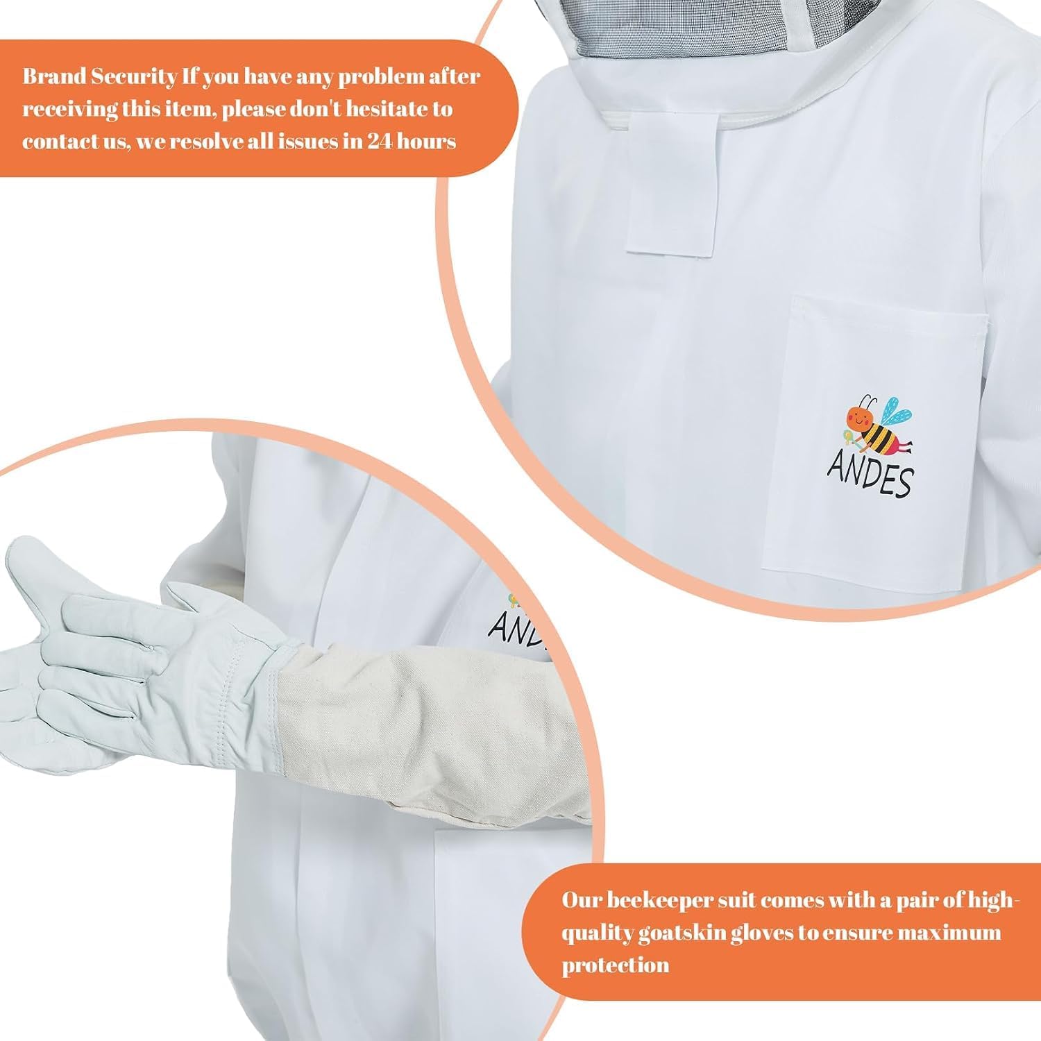 ANDES Sting Proof Bee & Wasp Jacket with Veil & Gloves, Size L image 3