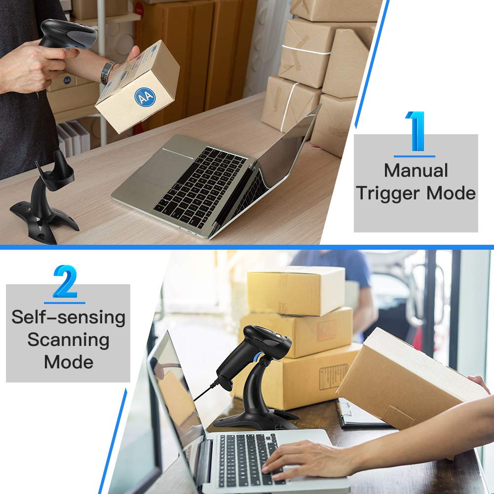 Eyoyo Escáner de códigos de Barras 1D 2D QR con Soporte, escáner de Cable USB portátil para gestión de inventarios, código de Barras portátil/Lector de códigos QR, escáner de detección automática