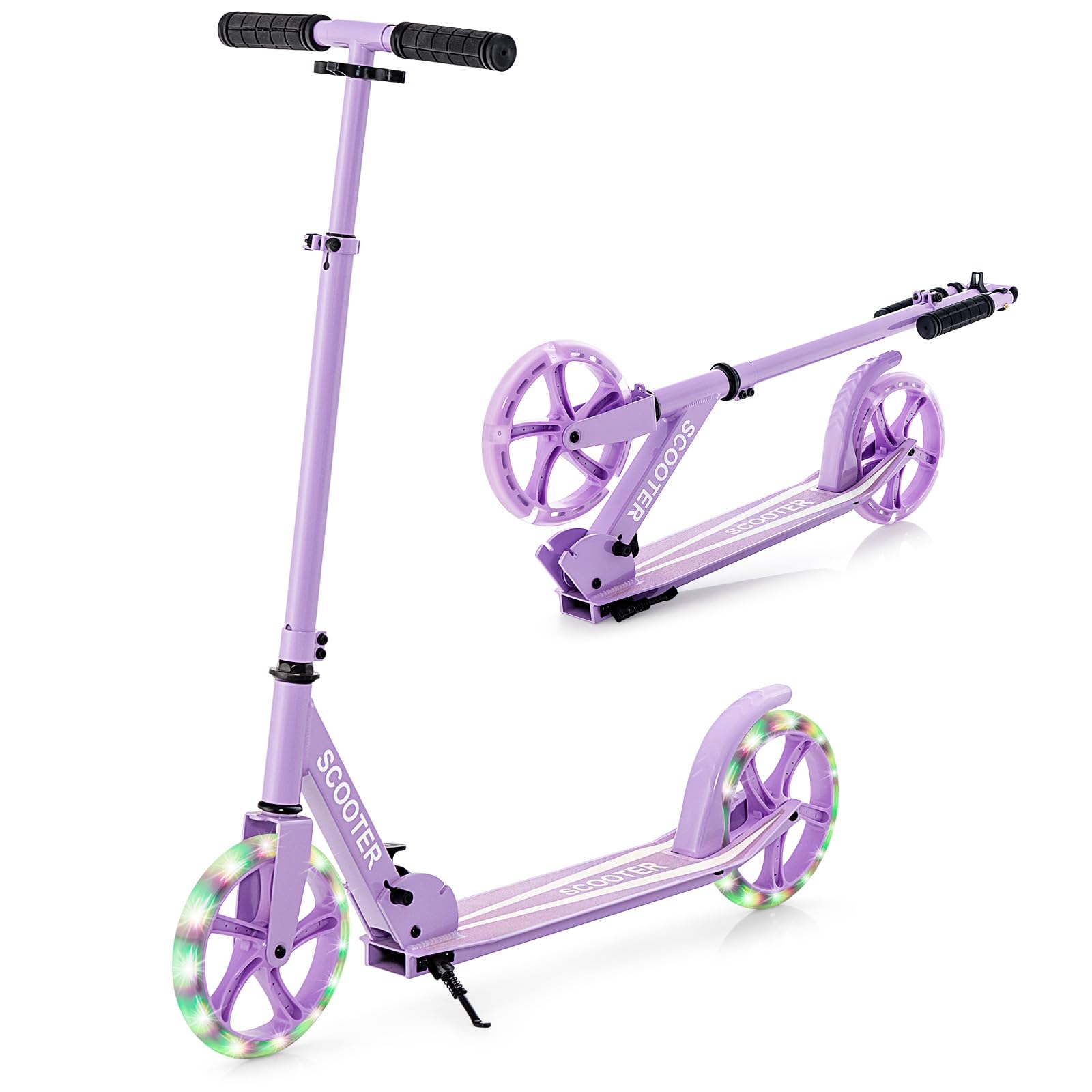 COSTWAY Folding Scooter Height Adjustable Capacity Load 100 kg Scooter with 2 Luminous Wheels for Children Over 10 Years Old
