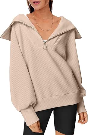 EFAN Womens Oversized Half Zip Pullover Sweatshirts Hoodie Quarter Zip Tops for Teen Girls Fall Trendy Y2K Clothes