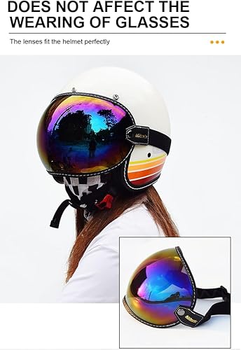 Miniatura 8 de Casco universal de cara abierta 34 con lente de visera de burbuja para parabrisas de motocicleta, lente condensador, gafas vintage para casco de