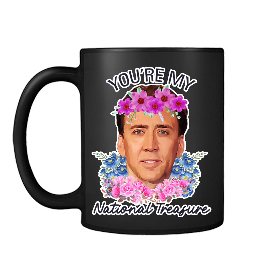Giftme You're My National Treasure Coffee Mug, Nicolas Cage, Black Satin Cup, Coffee, Tea Mug.