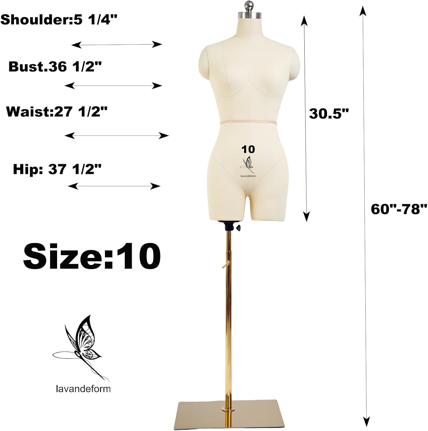 Female Dress Model Torso Body Clothing Forms,Size 10 Professional Dress Form for Display and Tailor DesignSewing Mannequin Foam Body for Pinning. (with Arms Beige, 10)