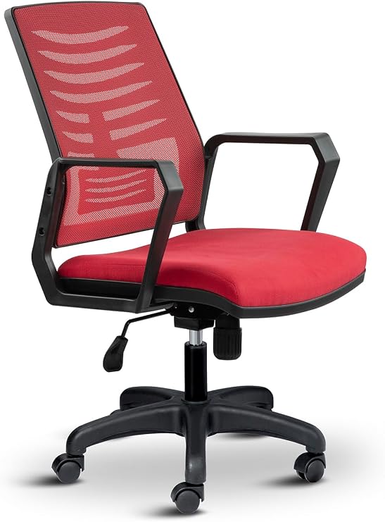 Metis Çalışma Koltuğu, Ofis Sandalyesi, Plastik Ayak, File Sırt, 32 DNS Sünger, Tekerlek Dahil, 57x53x95 cm (KIRMIZI)