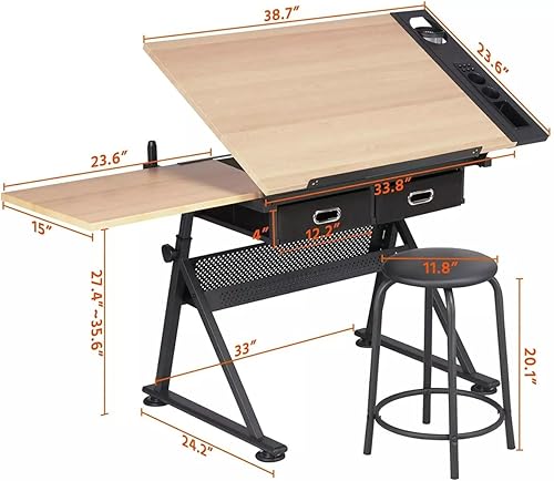 Miniatura 3 de Escritorio de dibujo profesional de altura ajustable, mesa de madera, mesa de manualidades inclinable con almacenamiento, escritorio de arte grande,