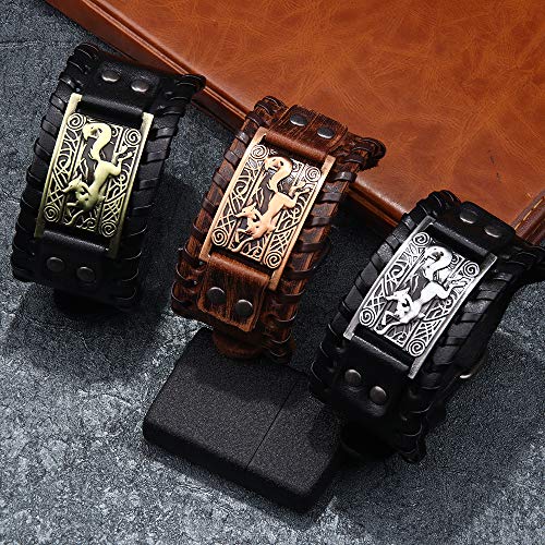 Pulsera vikinga estilo nórdico de cuero marrón miniatura 2