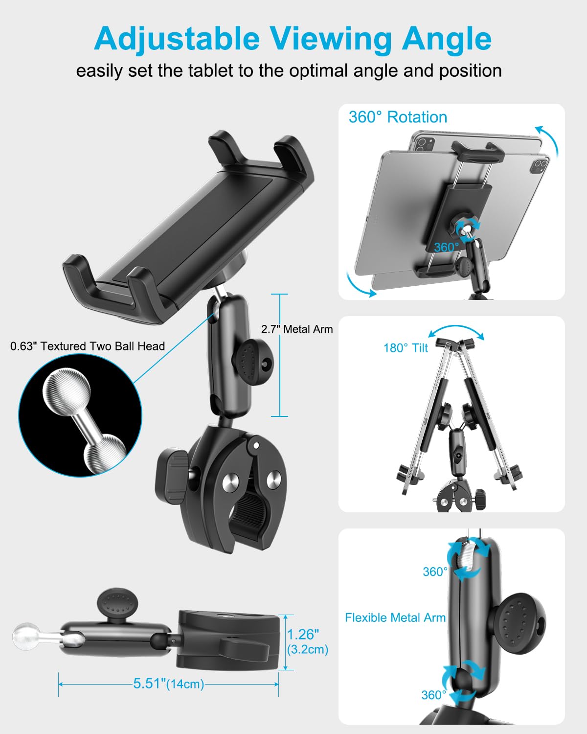 Soporte Tablet Yoke, Soporte Flight Yoke para iPad, Robusto y Estable, 360° Rotación, Porta Tableta Avion para Manillar para iPad Mini Air Pro 13 12.9 11 9.7, Galaxy tab, iPhone, 4-13"