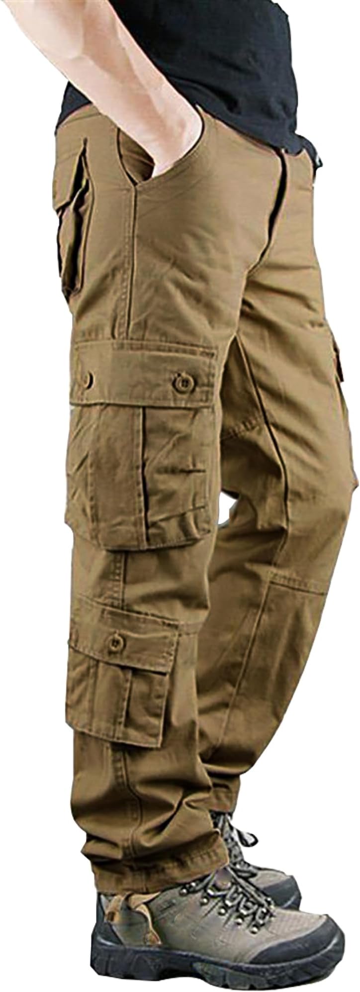LVCBLTactical Pants for Men with 9 Pockets Cotton Cargo Work Military Trousers Stretch Hiking Combat Rip-Stop Pants Khaki 40