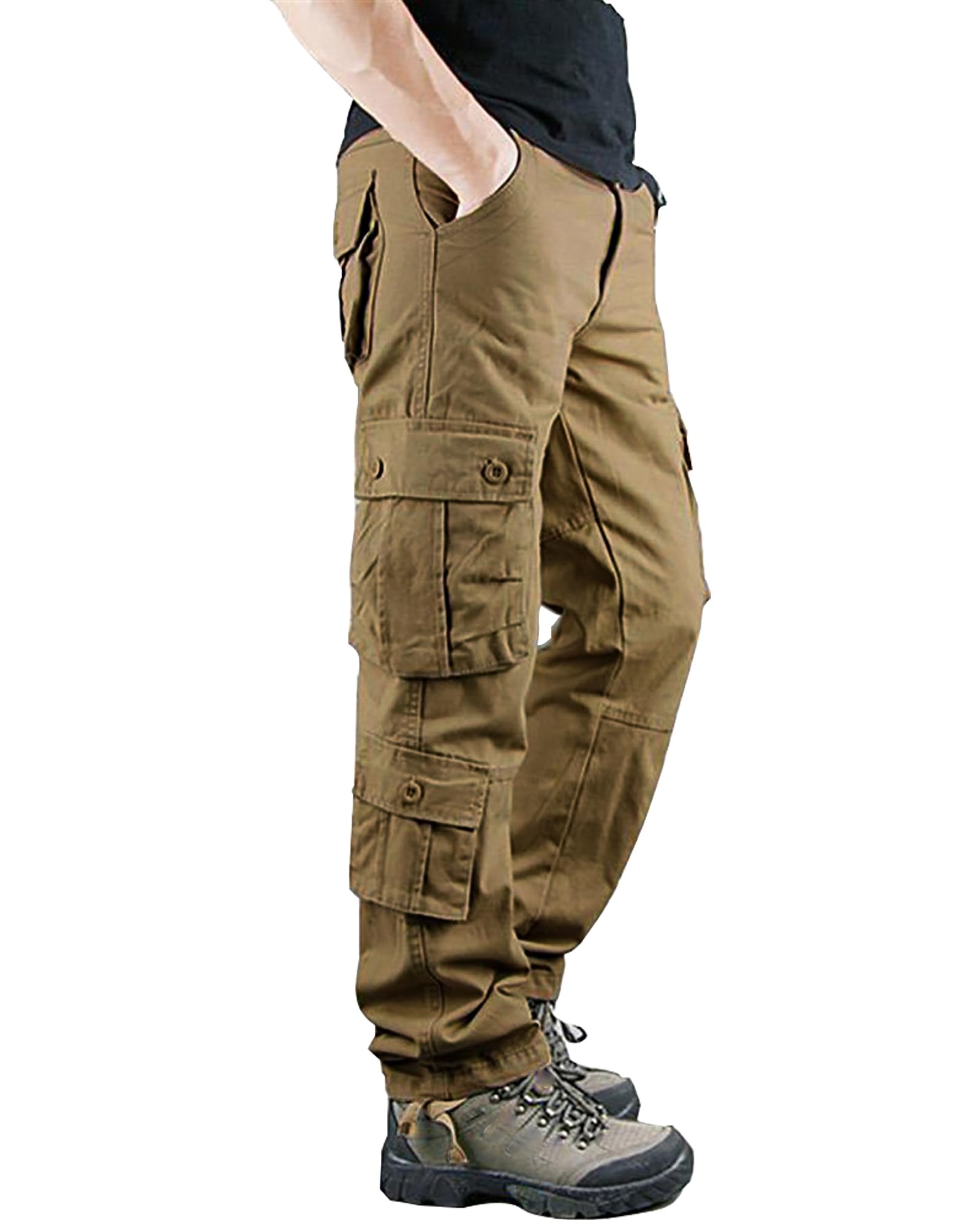 LVCBLTactical Pants for Men with 9 Pockets Cotton Cargo Work Military Trousers Stretch Hiking Combat Rip-Stop Pants Khaki 40