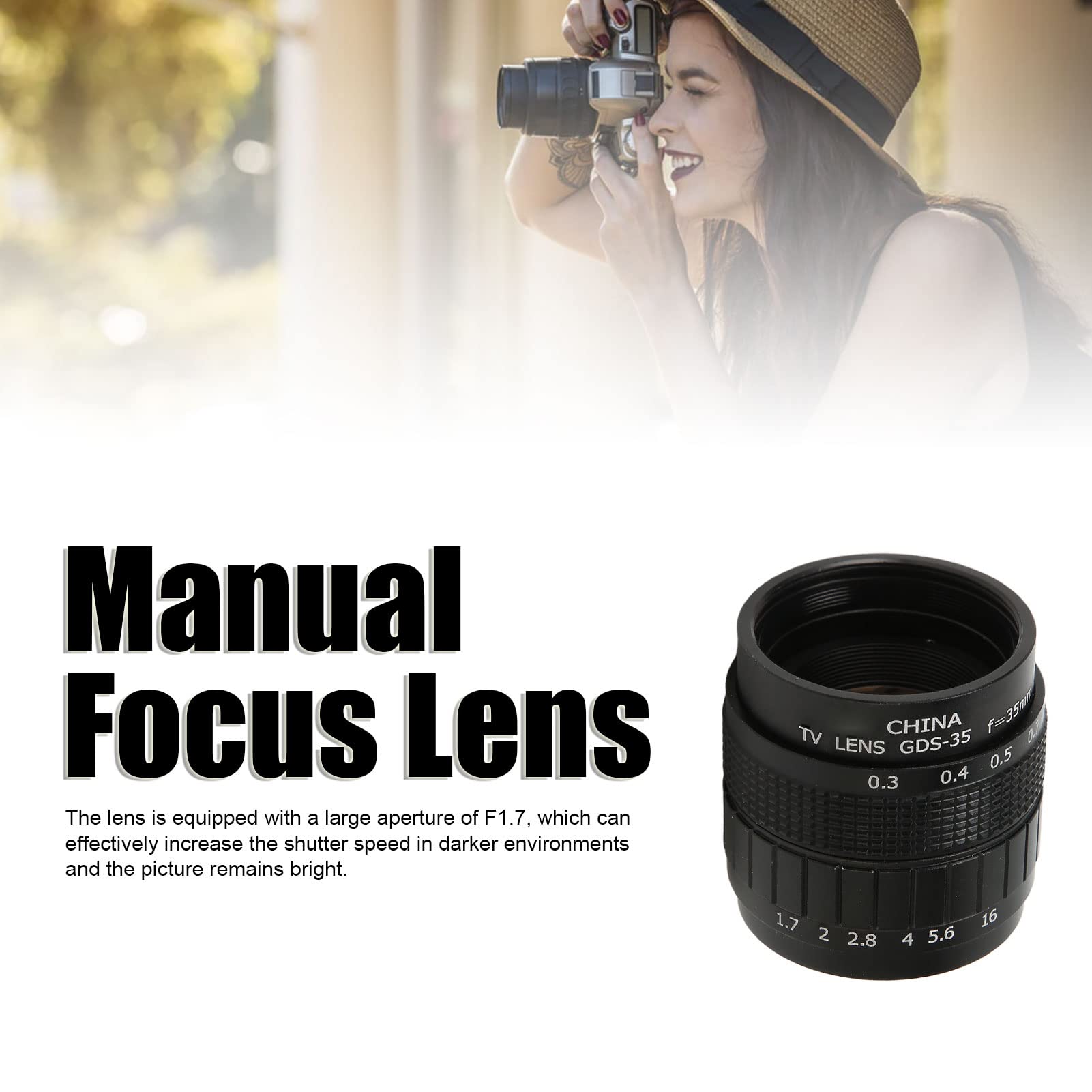 Manuelles C-Mount Objektiv 35 Mm F1,7 – Für Spiegellose Kameras, Aluminium