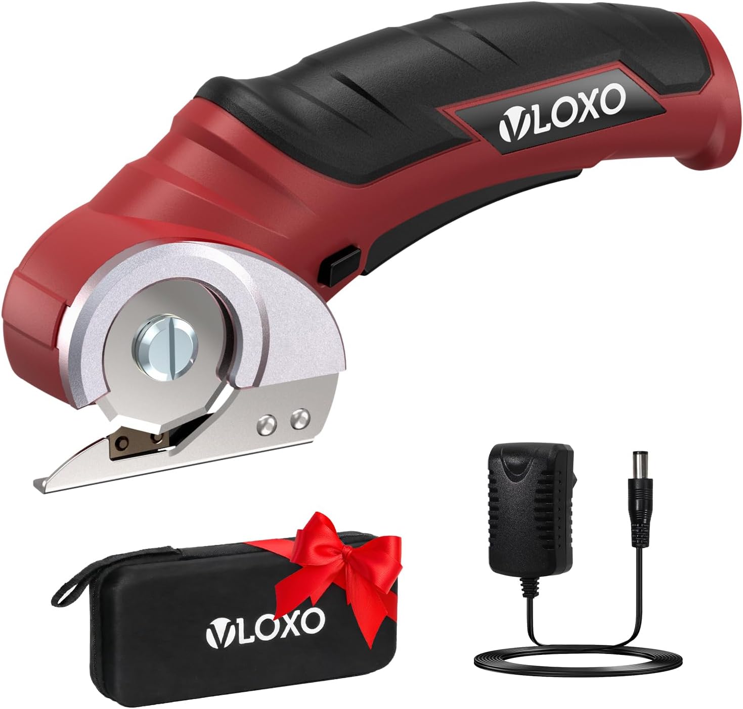 VLOXO Cordless Electric Scissors, Electric Box Cutter 4V Power Rotary Scissors Rechargeable Cardboard Cutter with Safety Lock Multi-Cutting Tools for Leather Carpet Canvas (Red)