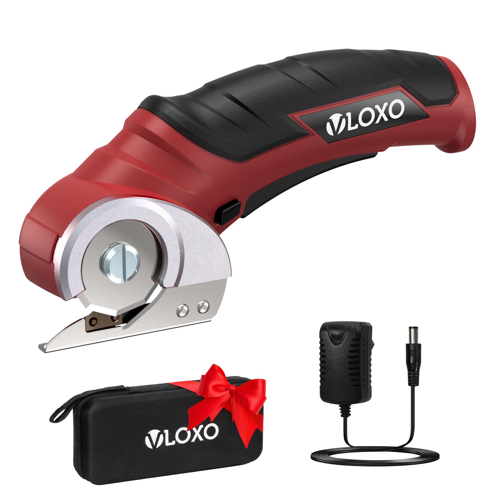 VLOXO Cordless Electric Scissors, Electric Box Cutter 4V Power Rotary Scissors Rechargeable Cardboard Cutter with Safety Lock Multi-Cutting Tools for Leather Carpet Canvas (Red)