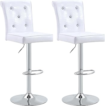 28-36" Adjustable Seat Height Bar Stools Set of 2, Swivel Counter Height Barstool with Leather Cushion&Backrest, Metal Leg Kitchen Island Chairs for Restaurant, Dining Room, White&Silver