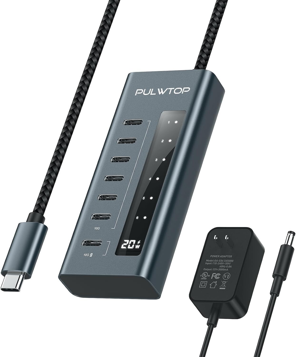 USB C Hub for Laptop, PULWTOP 7 in 1 10Gbps USB Adapter Support Data & Charging(Not Support Video), USB Hub 10Gbps Ports for iMac, MacBook Pro/Air, iPad, XPS, USB Hub Multiport Adapter