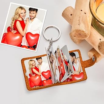VEELU Custom Keychain photo book Personalized Leather Mini Small Book Multiple Photos Keyring Picture Album Gifts for Him