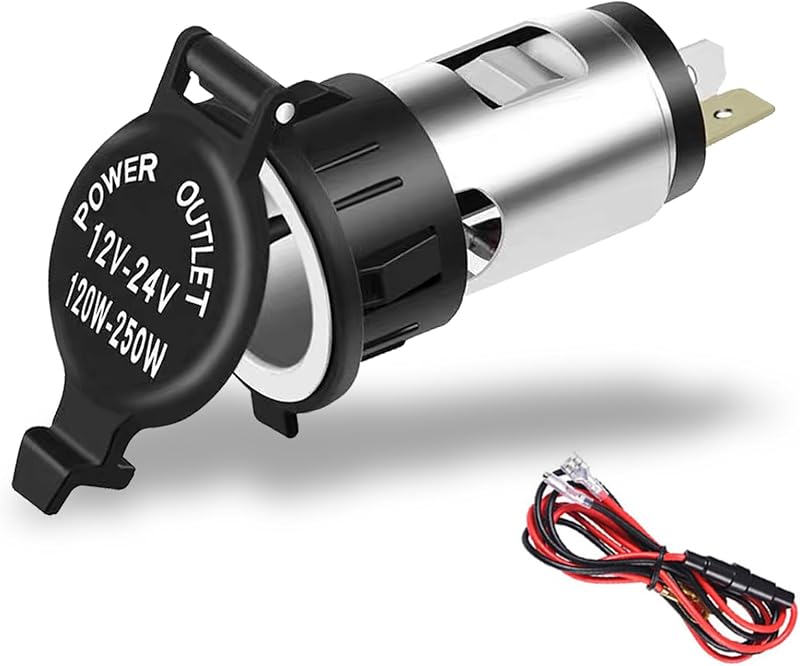 Tomada de isqueiro automotivo beypovk 12–24 V com tampa impermeável, cabo de extensão e fusível de 10 A – 1 unidade