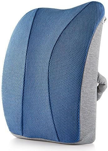 Large Memory Foam Lumbar Support Pillow - Back Cushion for Car & Office Chairs, Back Pain Relief, Breathable Cover, Adjustable Strap (Light Blue)