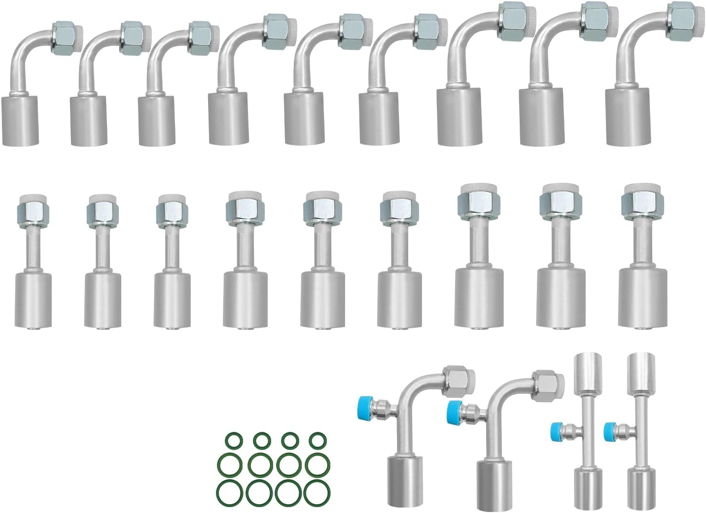 26PCS Air Conditioning Hose Fitting Drier Kit Includes 6.5ft #6#8#10 AC Hoses and #6#8#10 AC Fittings with R134a Pressure Valve Female Oring Beadlock Straight & 90 Degree and AC Drier