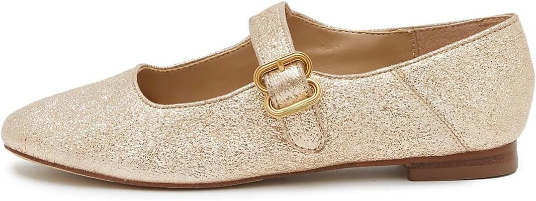 FYS Women Square Toe Low Heel Mary Jane Pumps Flats Ballets Buckled Dress Daily Comfortable Shoes