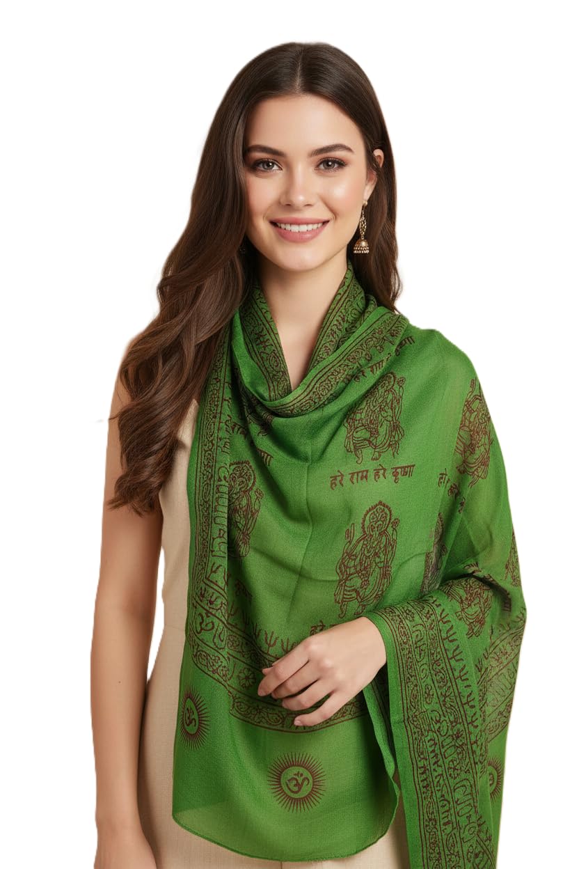 Emerald Green Ganesh Print Rayon Sarong | Hand Screen Print | 200×103 cm-image-42