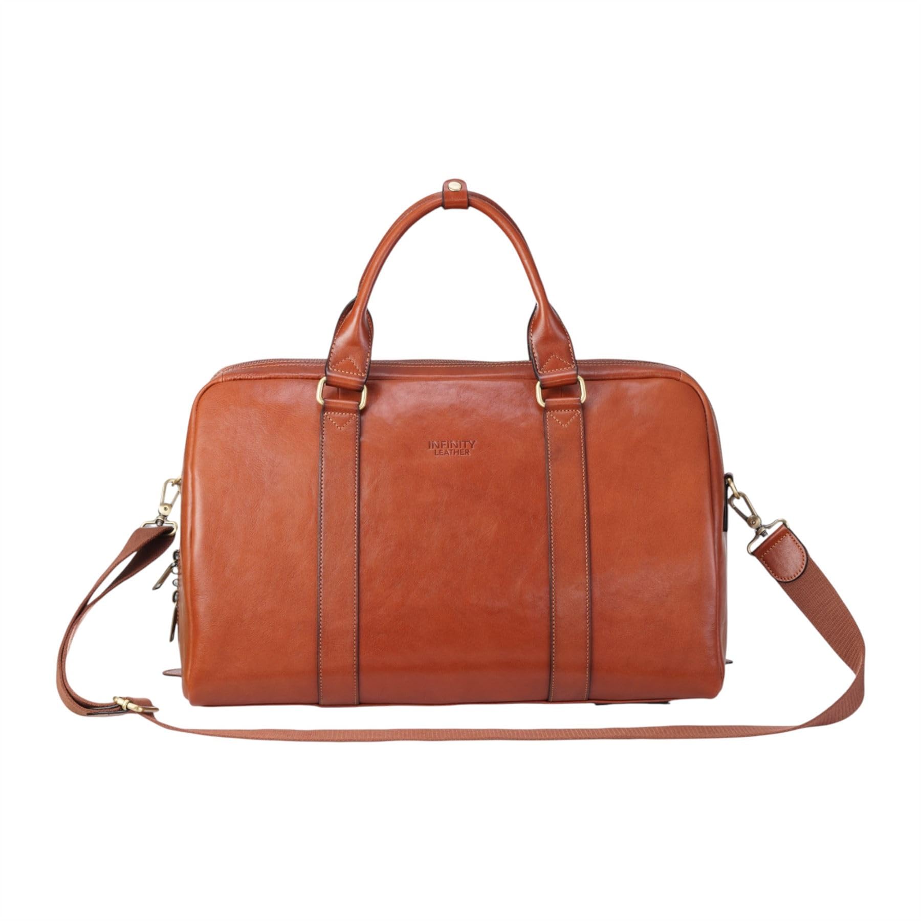 Genuine Leather Duffle Bag Vintage Weekender Travel Bag - Tan 45 x 28 x 22.5 cm