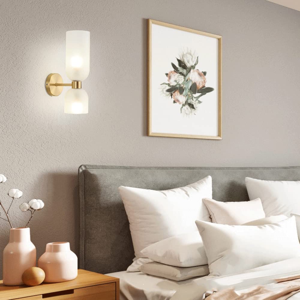 Apliques de pared for interiores, lámpara de pared de cobre for pared de fondo de TV for sala de estar simple, luces de pared de tubo de vidrio luminosas for pasillo, dormitorio, mesita de noch