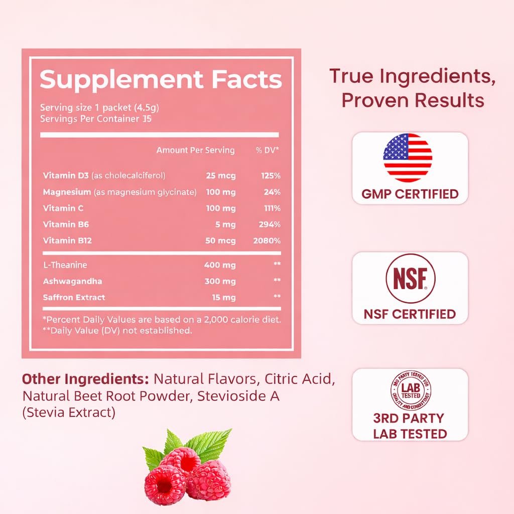 Calm Magnesium Powder Cortisol Supplement for Women, Hormone Balance Support* for Sleep & Relax Supports, No Sugar, Raspberry Lemonade,15Ct — Amazon image 2