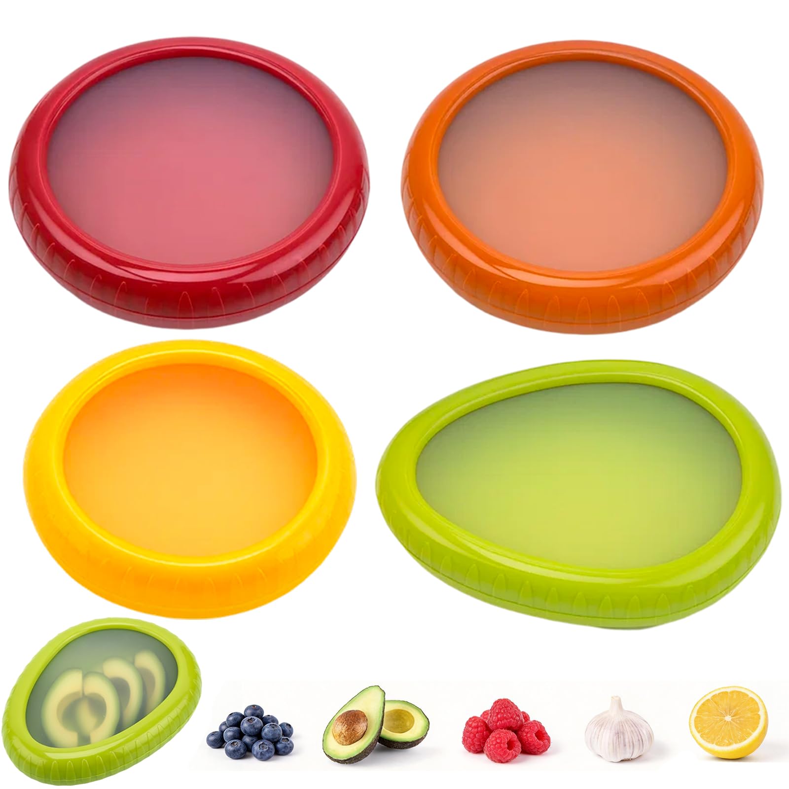 JISRKP Fresh Pods for Food, Fridge Pod, 4-Piece Avocado Storage Containers Set for Fruits, Includes Red, Orange, Yellow, and Green Containers for Organized Fridge Storage