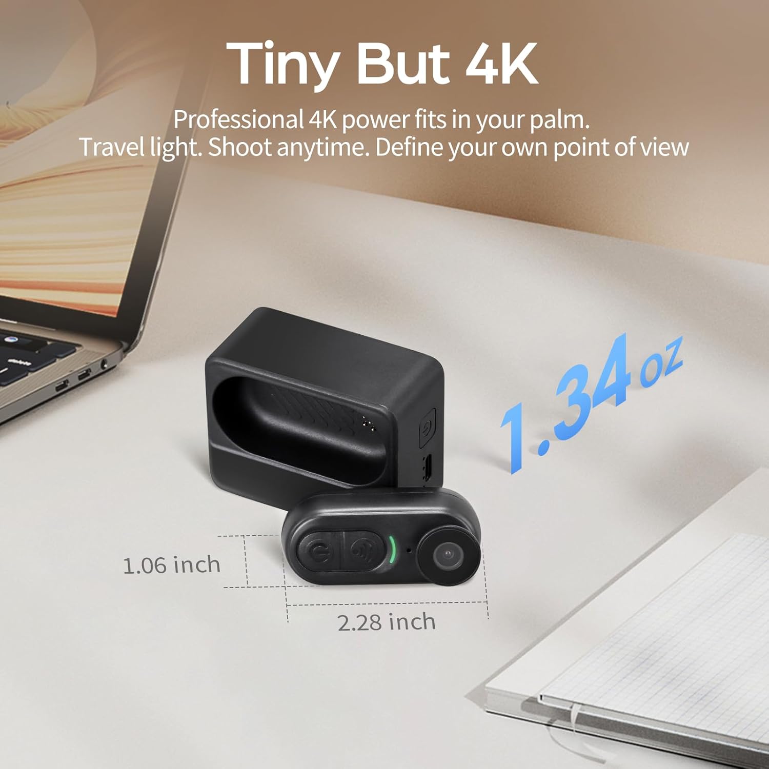 4K Mini Body Camera with WiFi, Wearable Thumb Size with Charging Case, 125° Wide Angle, Hands-Free POV Camera for Travel, Cycling & Daily Recording, Supports 512GB TF Card
