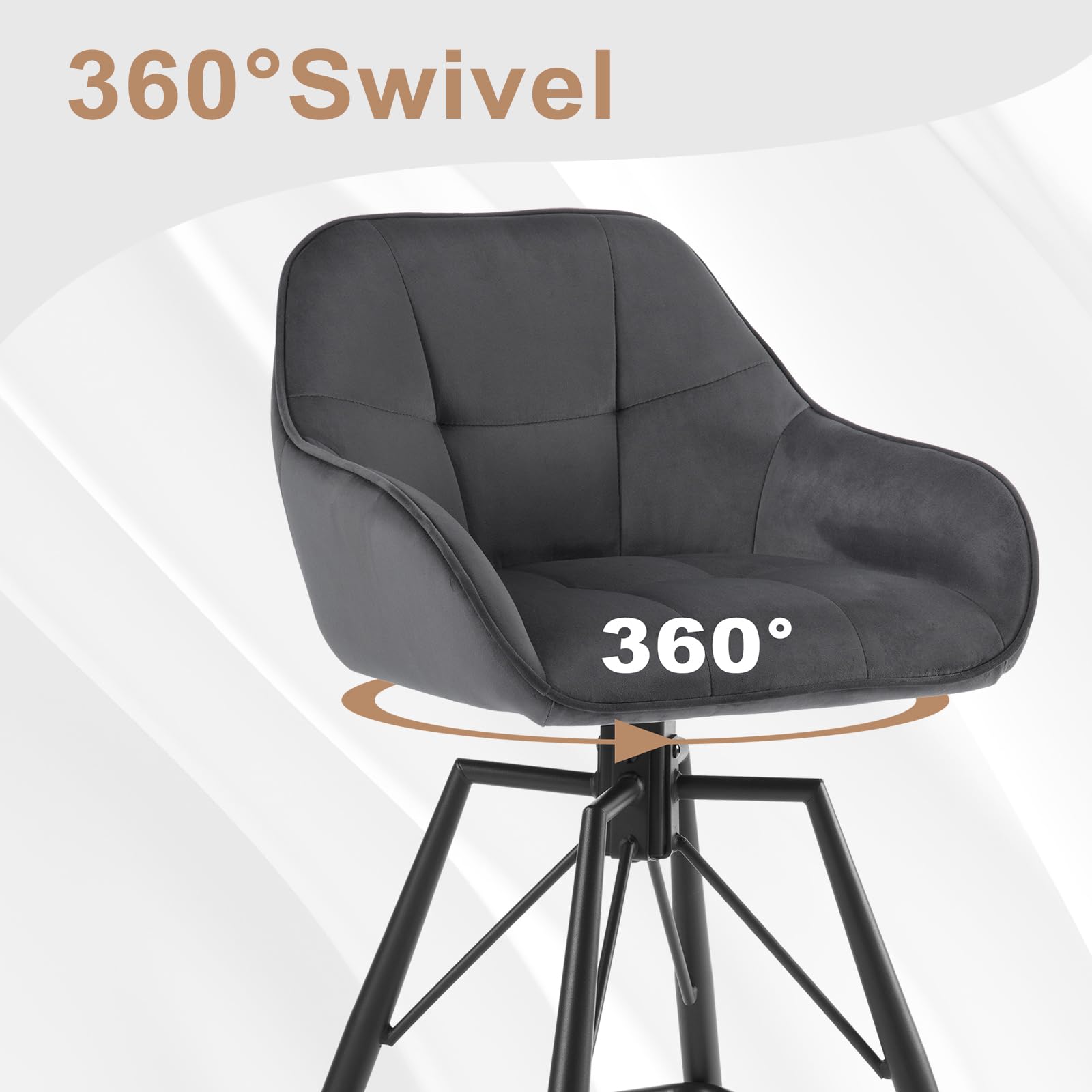 WOLTU Barhocker 2er Set, 360°drehbar Barstuhl Bistrohocker mit Rückenlehne Tresenhocker mit Lehne Fußstütze 4 Beinen, drehbar, gepolstert, Samt Metall, Dunkelgrau, BH397dgr-2
